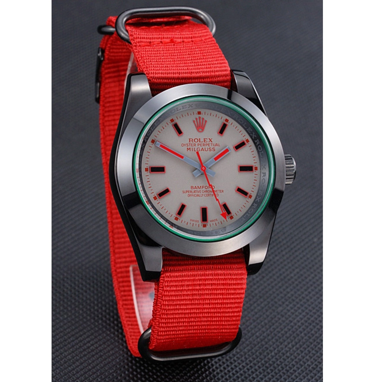 Aaa replica watch Strap Red Bamford 622002 Rolex Milgauss Nylon 0512